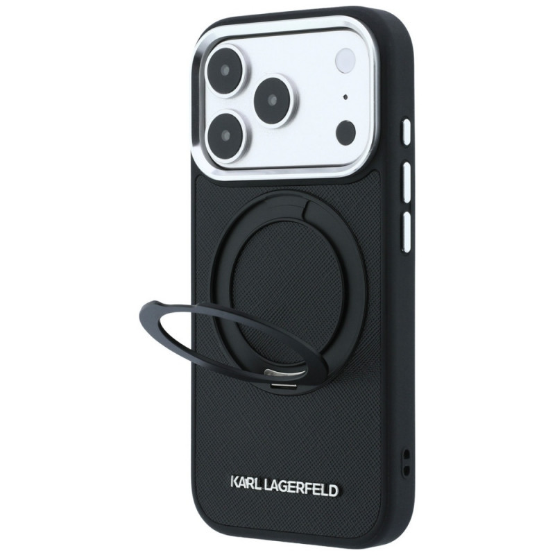 Karl Lagerfeld Ring Stand 360 Saffiano Classic Logo MagSafe puzdro pre Apple iPhone 18 Pro / 17 Pro, čierne (KF003179)