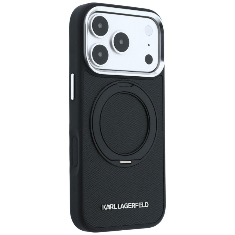 Karl Lagerfeld Ring Stand 360 Saffiano Classic Logo MagSafe puzdro pre Apple iPhone 18 Pro / 17 Pro, čierne (KF003179)