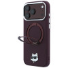 Karl Lagerfeld s Ring Stand 360 Choupette Head Pin MagSafe puzdro pre Apple iPhone 18 Pro / 17 Pro, bordová (KLD22763)