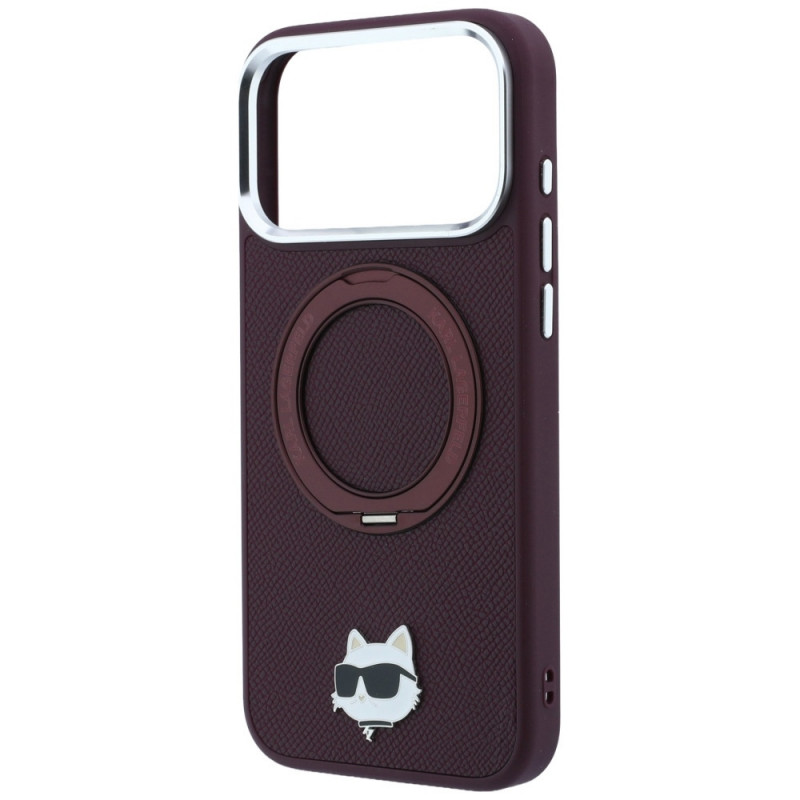 Karl Lagerfeld s Ring Stand 360 Choupette Head Pin MagSafe puzdro pre Apple iPhone 18 Pro / 17 Pro, bordová (KLD22763)