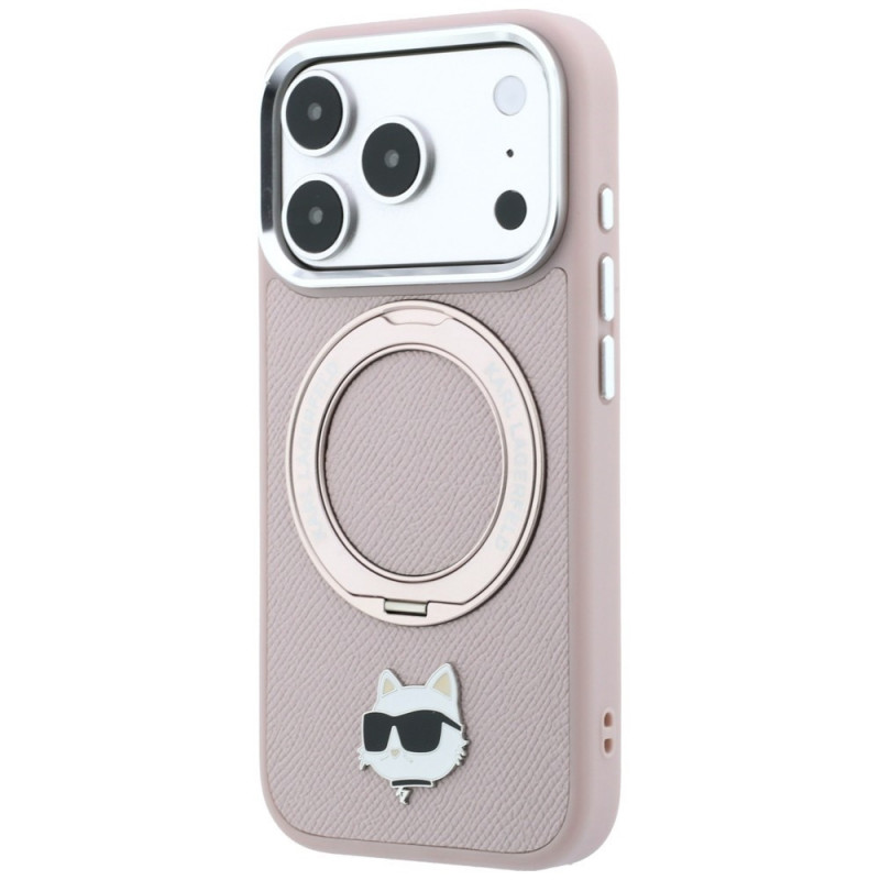 Karl Lagerfeld s Ring Stand 360 Choupette Head Pin MagSafe puzdro pre Apple iPhone 18 Pro Max / 17 Pro Max, ružové