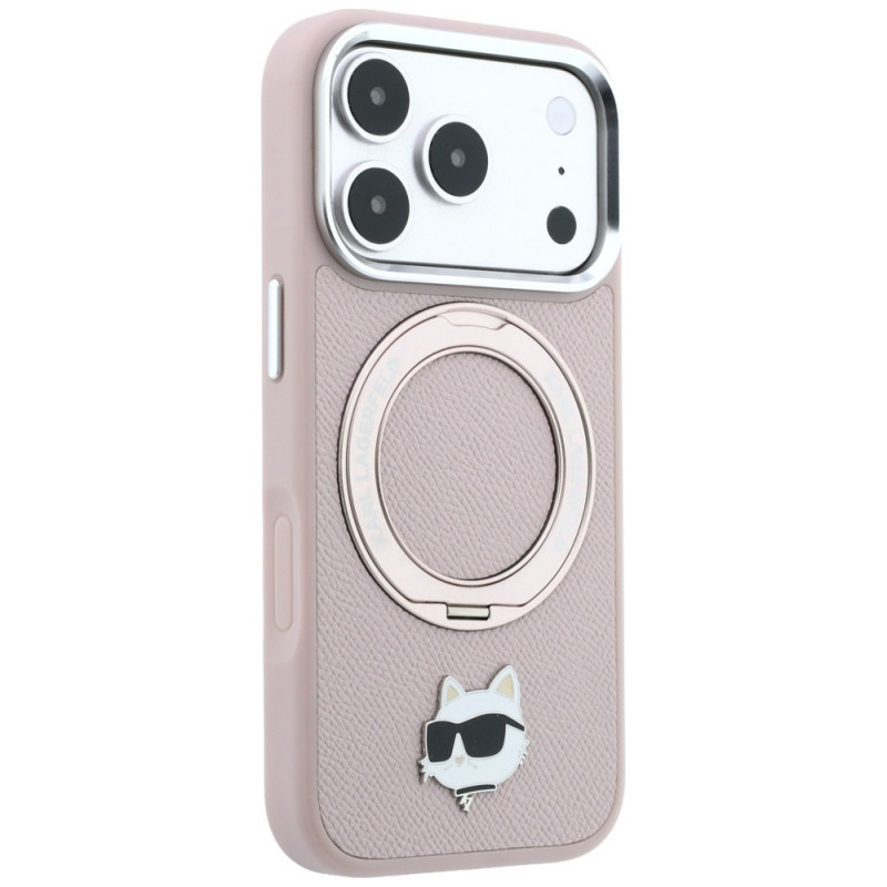 Karl Lagerfeld s Ring Stand 360 Choupette Head Pin MagSafe puzdro pre Apple iPhone 18 Pro Max / 17 Pro Max, ružové