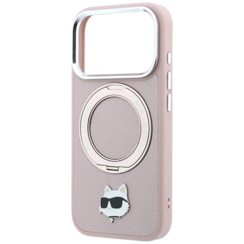 Karl Lagerfeld s Ring Stand 360 Choupette Head Pin MagSafe puzdro pre Apple iPhone 18 Pro Max / 17 Pro Max, ružové