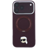 Karl Lagerfeld s Ring Stand 360 Karl Head Pin MagSafe puzdro pre Apple iPhone 18 Pro Max / 17 Pro Max, bordová