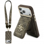 Guess 4G puzdro s peňaženkou a šnúrkou, MagSafe, pre Apple iPhone 18 Pro / 17 Pro, hnedé
