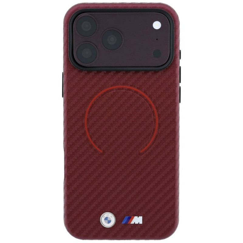 BMW M Carbon Printed Ring MagSafe puzdro pre Apple iPhone 18 Pro / 17 Pro, bordová