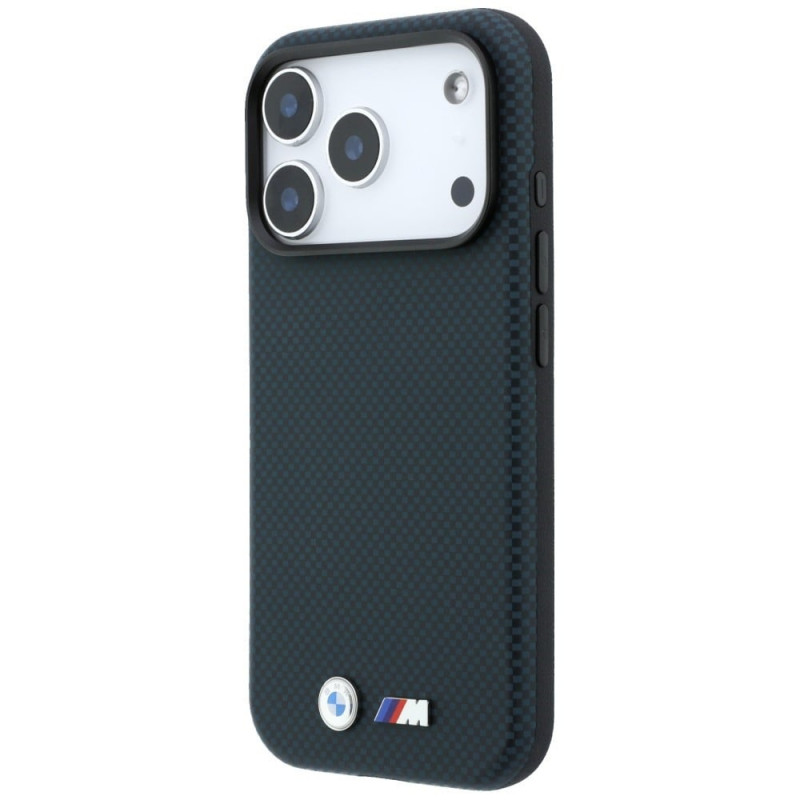 BMW M Quadrille Kevlar Metal Logo MagSafe puzdro pre Apple iPhone 18 Pro Max / 17 Pro Max, námornícka modrá