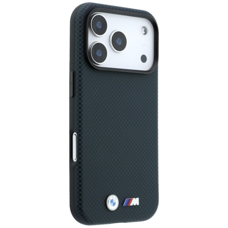 BMW M Quadrille Kevlar Metal Logo MagSafe puzdro pre Apple iPhone 18 Pro Max / 17 Pro Max, námornícka modrá