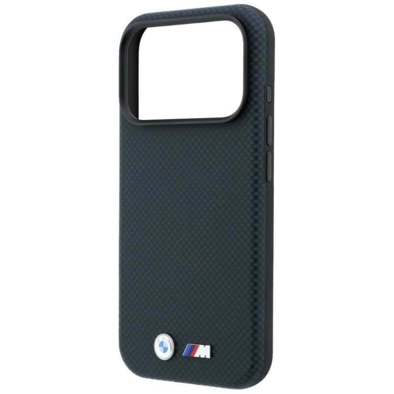 BMW M Quadrille Kevlar Metal Logo MagSafe puzdro pre Apple iPhone 18 Pro Max / 17 Pro Max, námornícka modrá