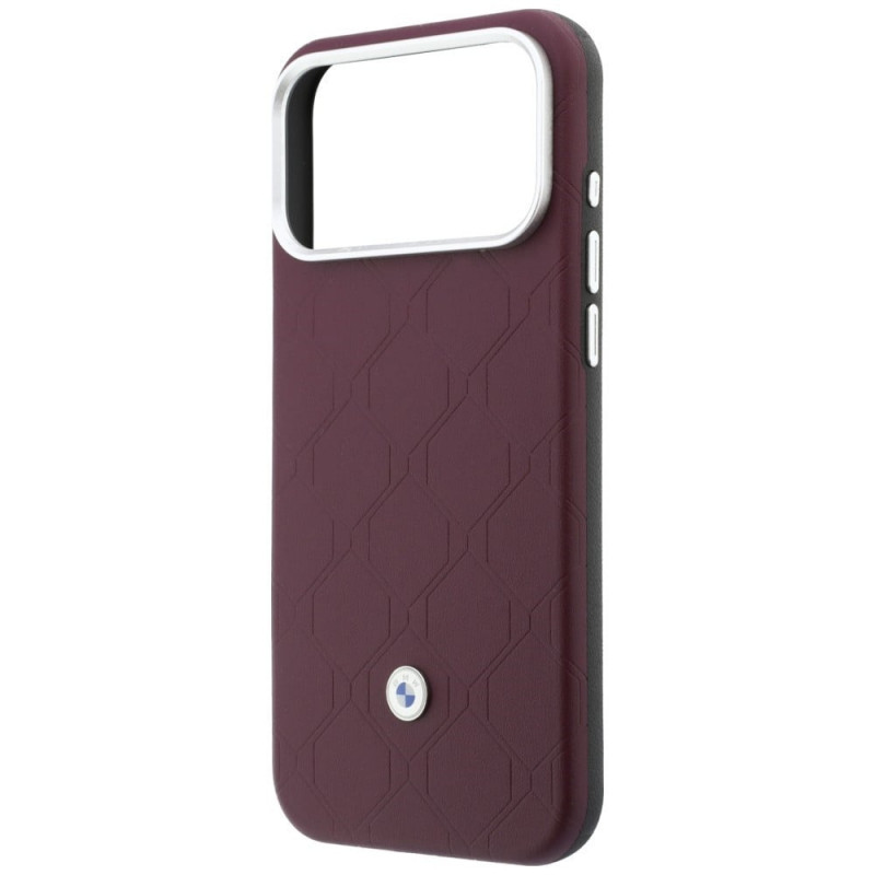 BMW Quilted Pattern Metal Logo puzdro a peňaženka pre Apple iPhone 18 Pro / 17 Pro, bordová