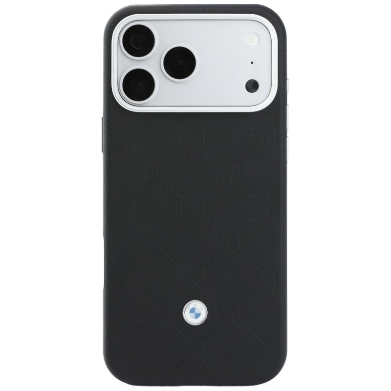 BMW Quilted Pattern Metal Logo puzdro a peňaženka pre Apple iPhone 18 Pro Max / 17 Pro Max, čierna