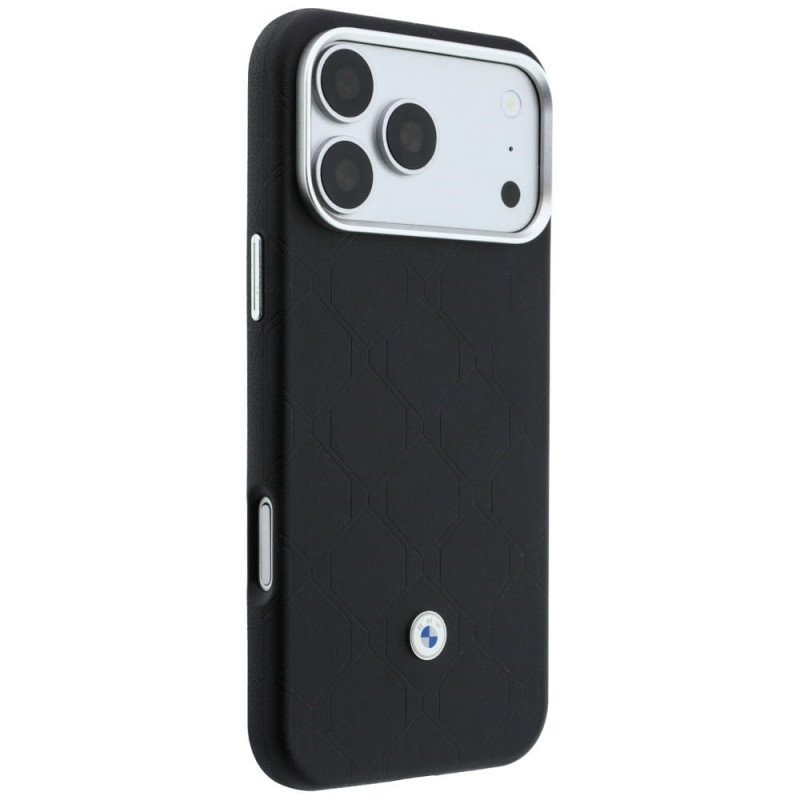 BMW Quilted Pattern Metal Logo puzdro a peňaženka pre Apple iPhone 18 Pro Max / 17 Pro Max, čierna