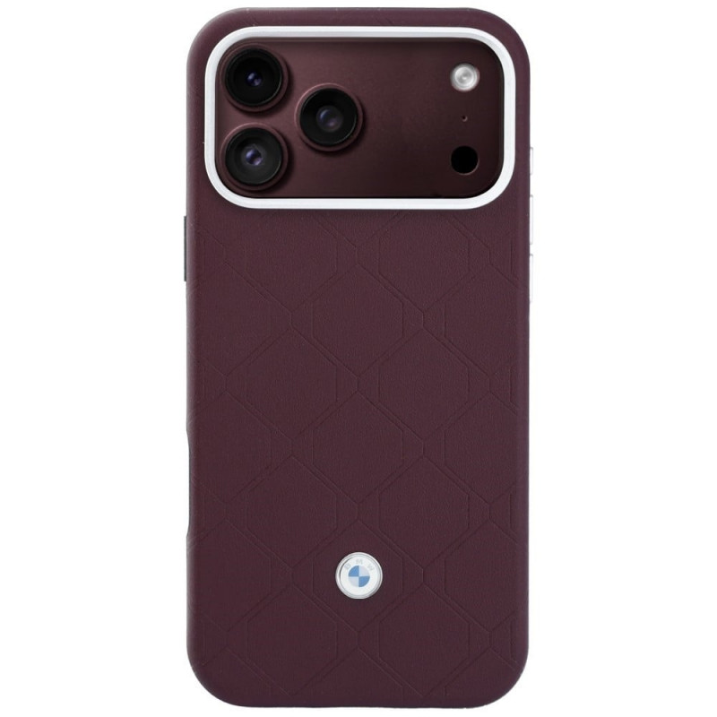BMW Quilted Pattern Metal Logo puzdro a peňaženka pre Apple iPhone 18 Pro Max / 17 Pro Max, bordová