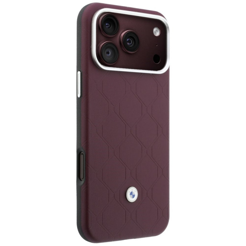 BMW Quilted Pattern Metal Logo puzdro a peňaženka pre Apple iPhone 18 Pro Max / 17 Pro Max, bordová