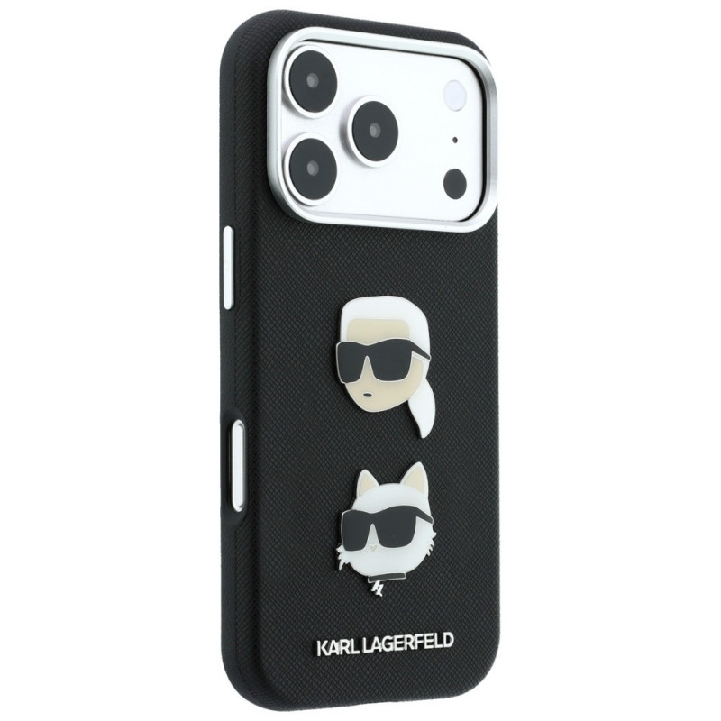Karl Lagerfeld Saffiano Karl&Choupette Heads Pins Strap Logo puzdro pre Apple iPhone 18 Pro / 17 Pro, čierne