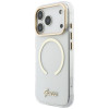 Guess IML Script Metal MagSafe puzdro pre Apple iPhone 18 Pro / 17 Pro, transparentné