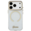 Guess IML Script Metal MagSafe puzdro pre Apple iPhone 18 Pro / 17 Pro, transparentné