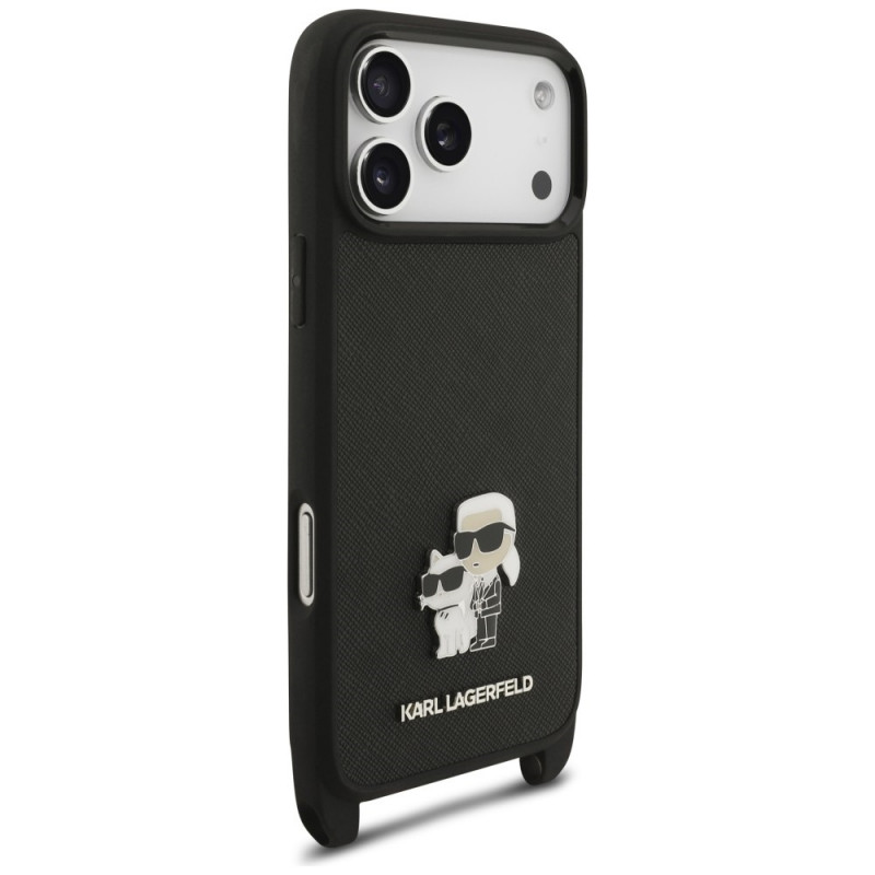 Puzdro Karl Lagerfeld Saffiano Karl&Choupette Metal Pin CBDY Strap pre Apple iPhone 18 Pro Max / 17 Pro Max, čierne