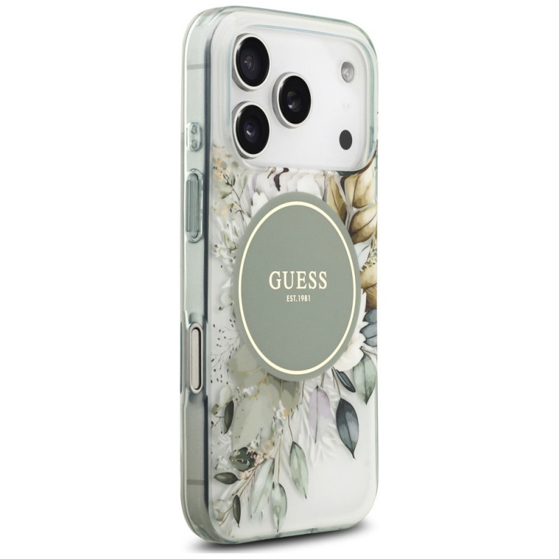 Guess IML Flower & Tonal Circle MagSafe puzdro pre Apple iPhone 18 Pro / 17 Pro, zelené