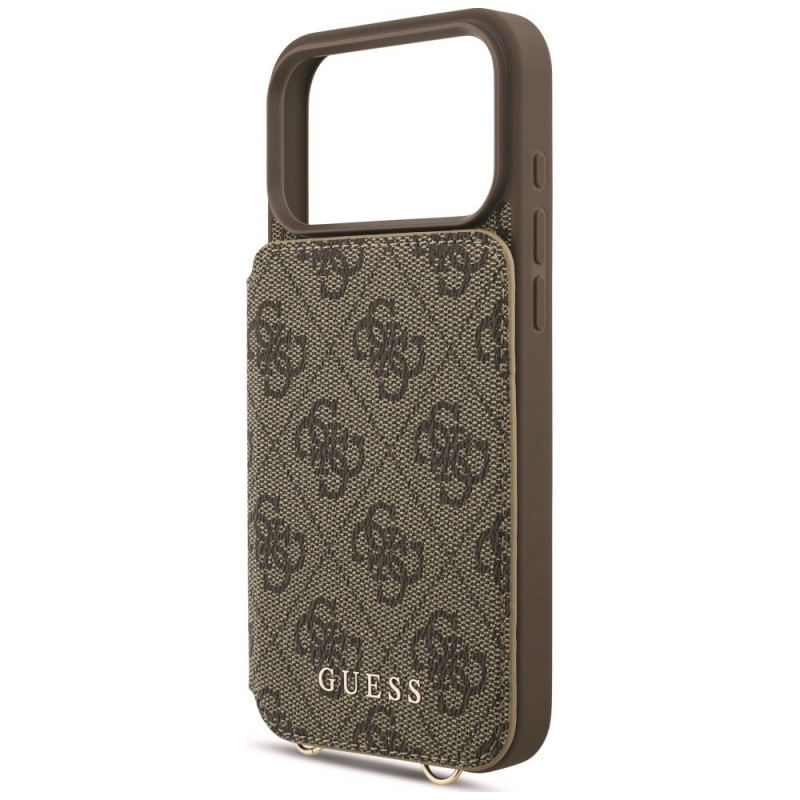Guess 4G Cardslots & Magnetic Closure Crossbody puzdro pre Apple iPhone 18 Pro / 17 Pro, hnedé