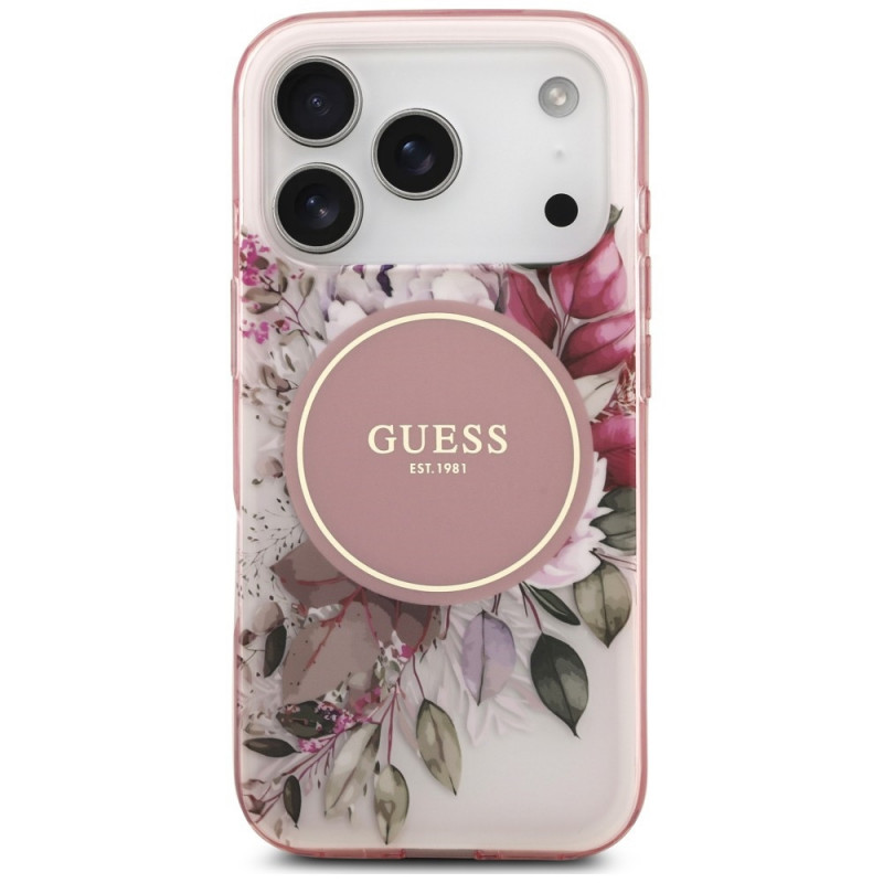 Guess IML Flower & Tonal Circle MagSafe puzdro pre Apple iPhone 18 Pro Max / 17 Pro Max, ružové