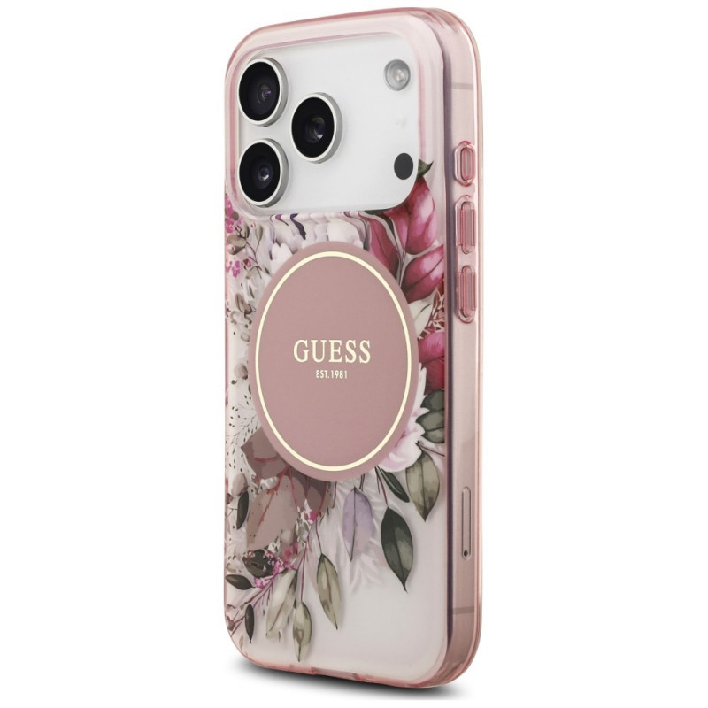 Guess IML Flower & Tonal Circle MagSafe puzdro pre Apple iPhone 18 Pro / 17 Pro, ružové