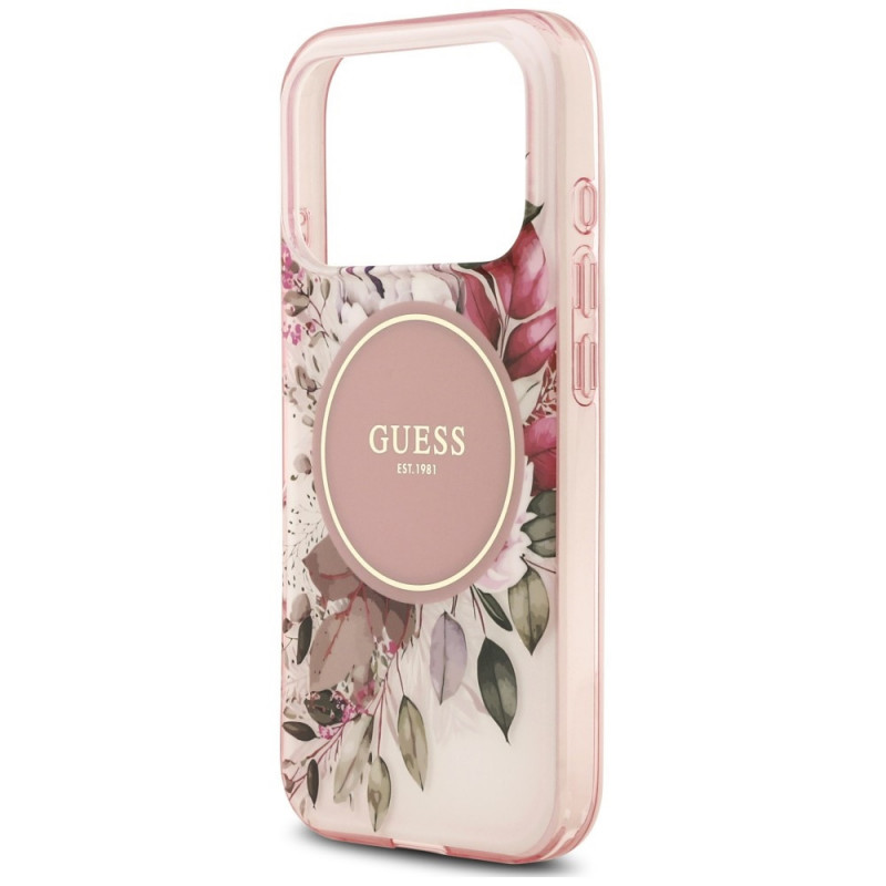 Guess IML Flower & Tonal Circle MagSafe puzdro pre Apple iPhone 18 Pro / 17 Pro, ružové