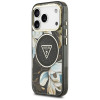 Guess IML Glitter Flowers Triangle MagSafe puzdro pre Apple iPhone 18 Pro Max / 17 Pro Max, čierne