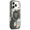 Guess IML Glitter Flowers Triangle MagSafe puzdro pre Apple iPhone 18 Pro Max / 17 Pro Max, čierne