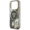 Guess IML Glitter Flowers Triangle MagSafe puzdro pre Apple iPhone 18 Pro Max / 17 Pro Max, čierne