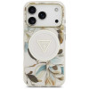 Guess IML Glitter Flowers Triangle MagSafe puzdro pre Apple iPhone 18 Pro Max / 17 Pro Max, biela