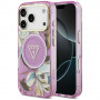 Guess IML Glitter Flowers Triangle MagSafe puzdro pre Apple iPhone 18 Pro Max / 17 Pro Max, fialové