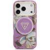 Guess IML Glitter Flowers Triangle MagSafe puzdro pre Apple iPhone 18 Pro Max / 17 Pro Max, fialové