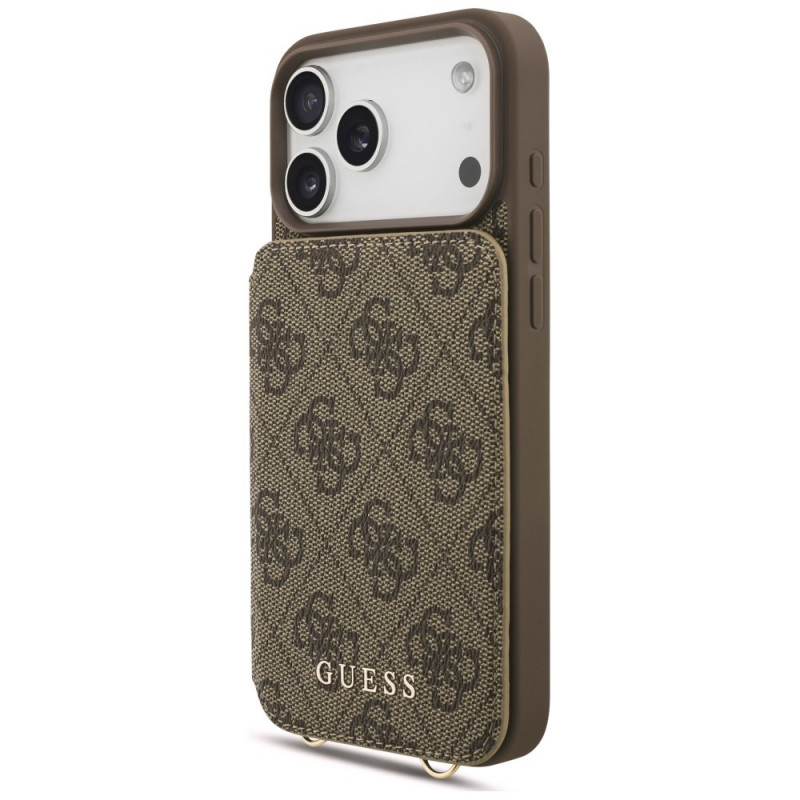 Guess 4G Cardslots & Magnetic Closure Crossbody puzdro pre Apple iPhone 18 Pro Max / 17 Pro Max, hnedé