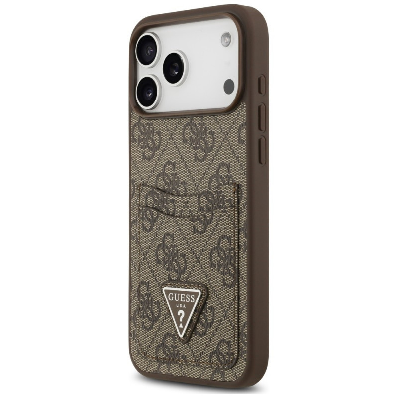 Guess 4G Double Card Triangle puzdro na Apple iPhone 18 Pro Max / 17 Pro Max, hnedé