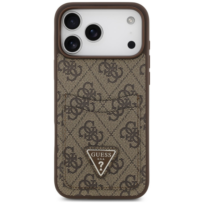 Guess 4G Double Card Triangle puzdro na Apple iPhone 18 Pro Max / 17 Pro Max, hnedé