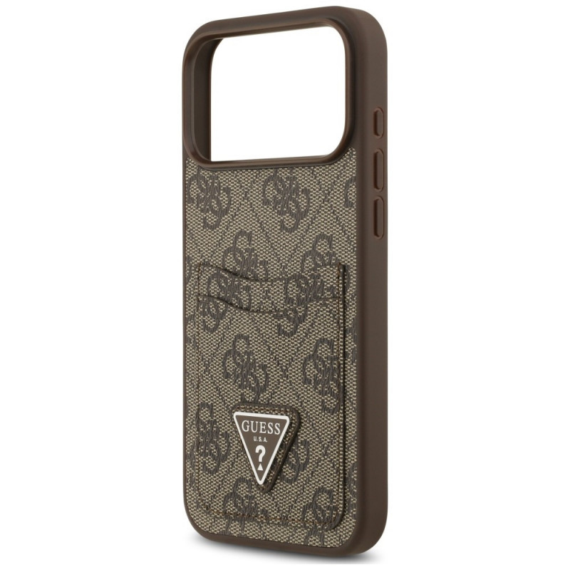 Guess 4G Double Card Triangle puzdro na Apple iPhone 18 Pro Max / 17 Pro Max, hnedé