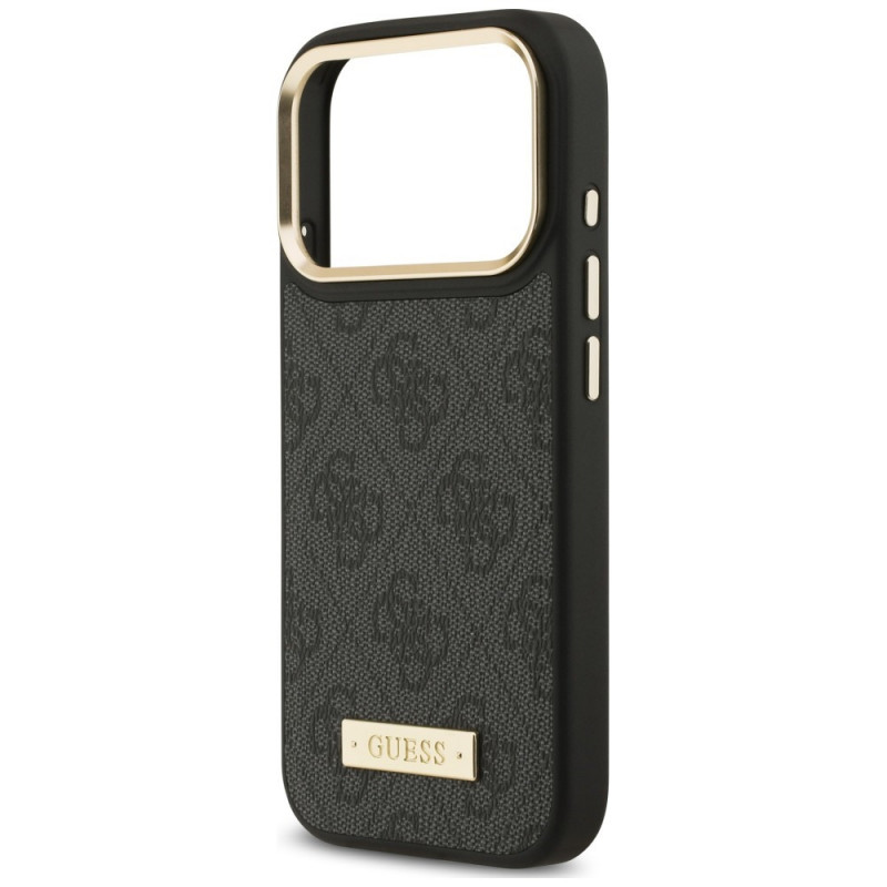Guess 4G Logo Plate MagSafe puzdro pre Apple iPhone 18 Pro / 17 Pro, čierne