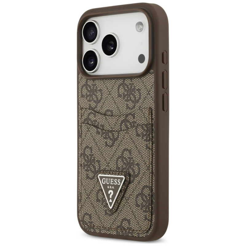 Guess 4G Double Card Triangle puzdro na Apple iPhone 18 Pro / 17 Pro, hnedé