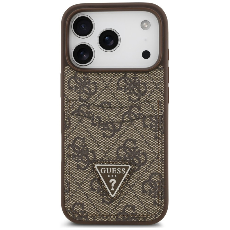 Guess 4G Double Card Triangle puzdro na Apple iPhone 18 Pro / 17 Pro, hnedé