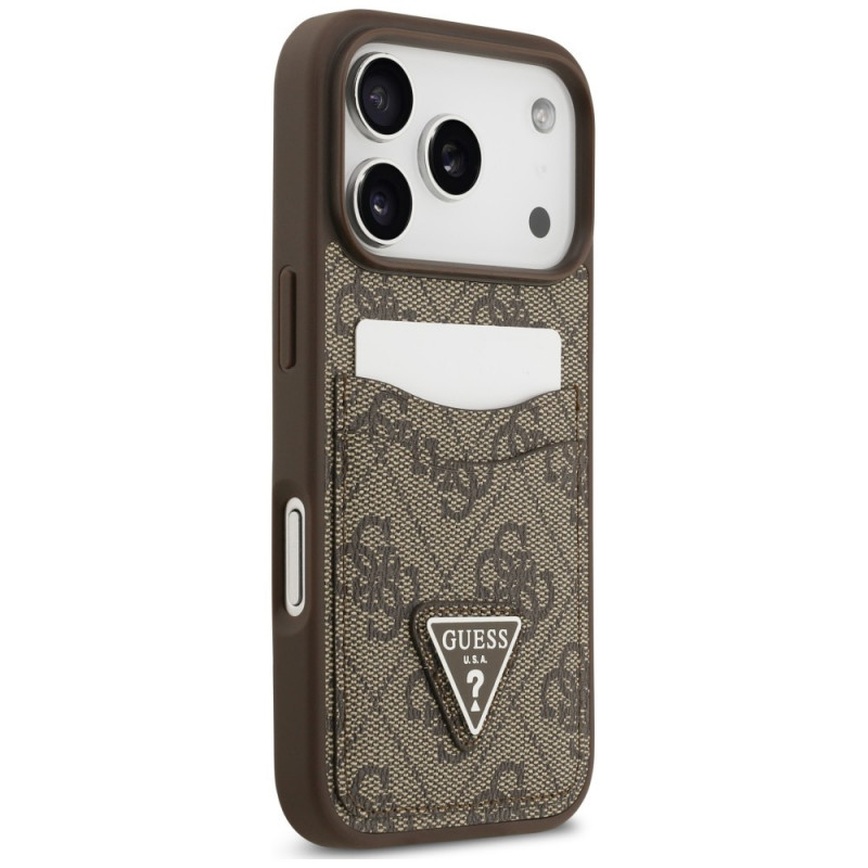 Guess 4G Double Card Triangle puzdro na Apple iPhone 18 Pro / 17 Pro, hnedé