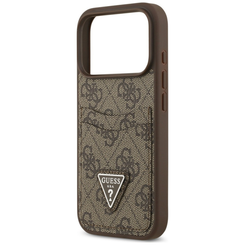 Guess 4G Double Card Triangle puzdro na Apple iPhone 18 Pro / 17 Pro, hnedé