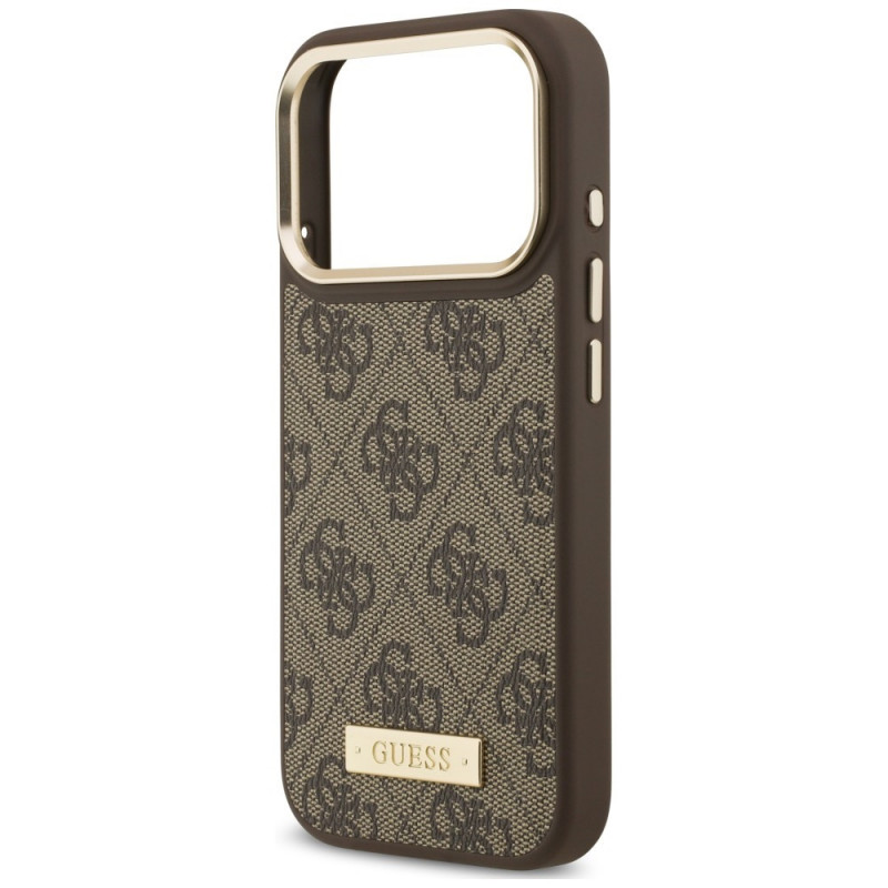 Guess 4G Logo Plate MagSafe puzdro pre Apple iPhone 18 Pro Max / 17 Pro Max, hnedé