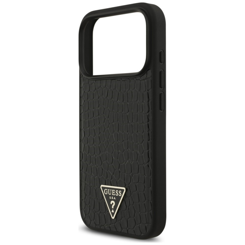 Guess Croco Triangle Logo MagSafe puzdro pre Apple iPhone 18 Pro / 17 Pro, čierne