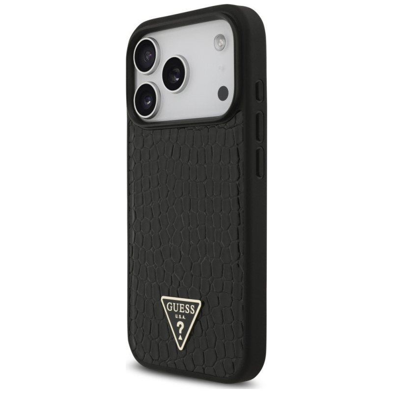 Guess Croco Triangle Logo MagSafe puzdro pre Apple iPhone 18 Pro Max / 17 Pro Max, čierne