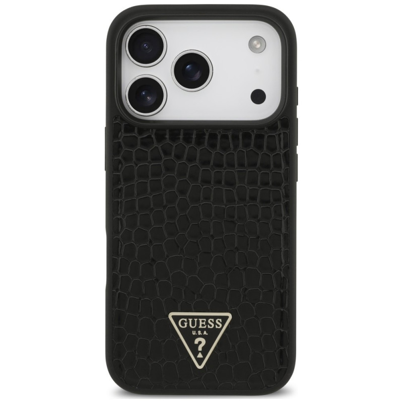 Guess Croco Triangle Logo MagSafe puzdro pre Apple iPhone 18 Pro Max / 17 Pro Max, čierne