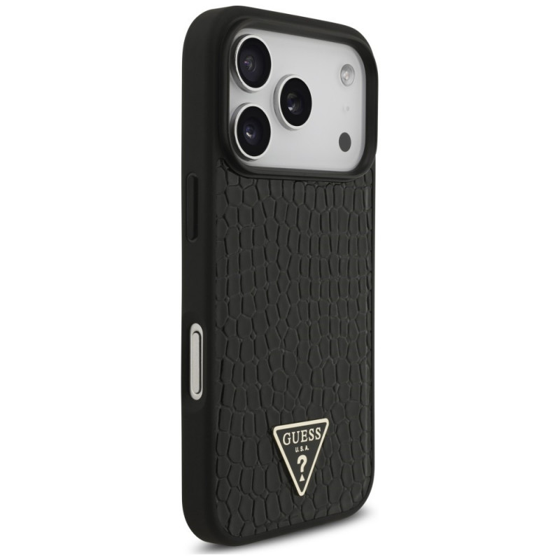 Guess Croco Triangle Logo MagSafe puzdro pre Apple iPhone 18 Pro Max / 17 Pro Max, čierne