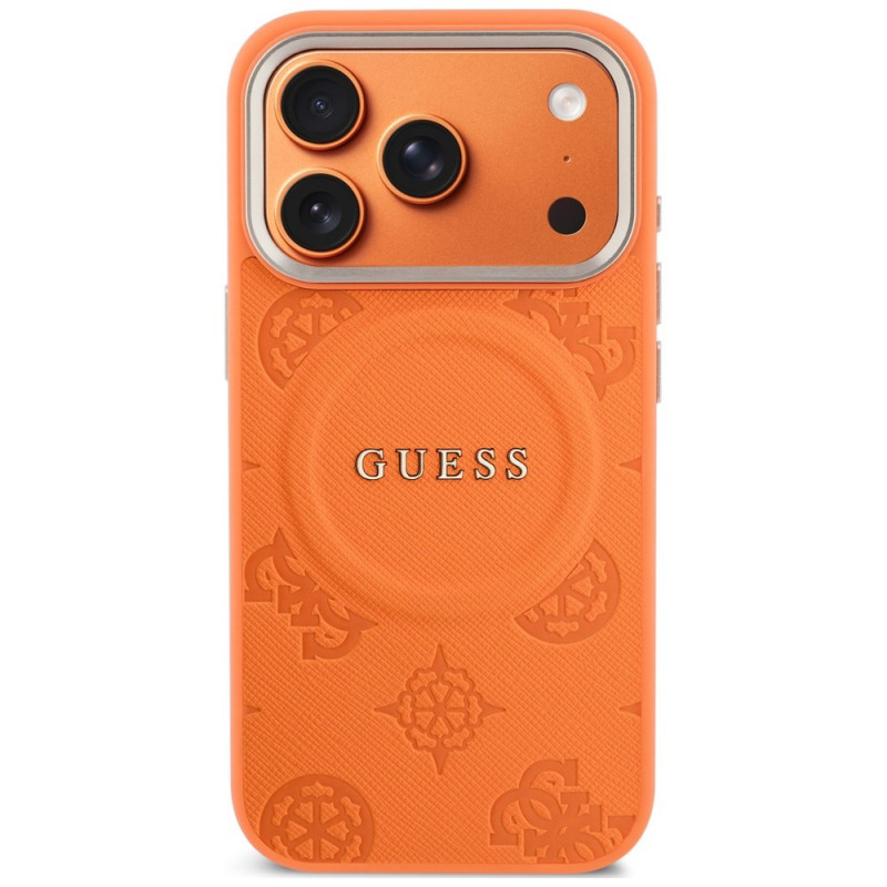 Guess Peony Hot Stamp MagSafe puzdro pre Apple iPhone 18 Pro Max / 17 Pro Max, oranžové
