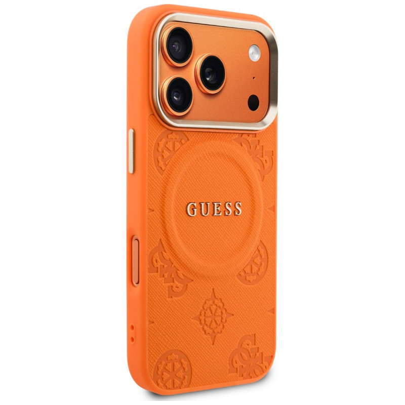 Guess Peony Hot Stamp MagSafe puzdro pre Apple iPhone 18 Pro Max / 17 Pro Max, oranžové