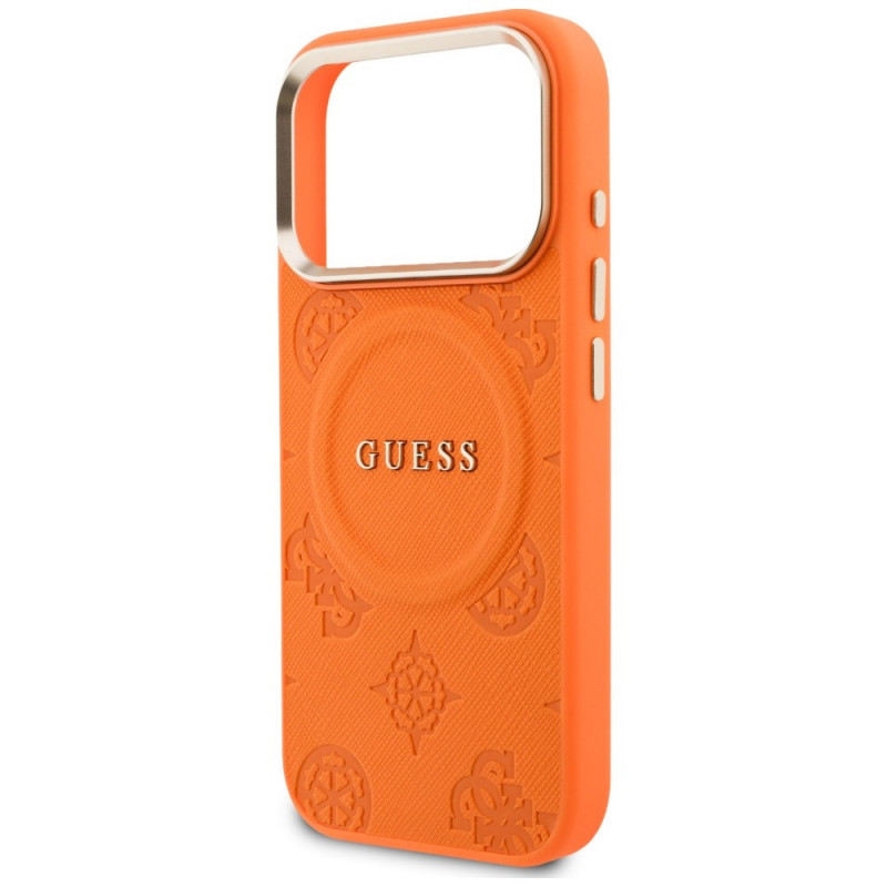 Guess Peony Hot Stamp MagSafe puzdro pre Apple iPhone 18 Pro Max / 17 Pro Max, oranžové